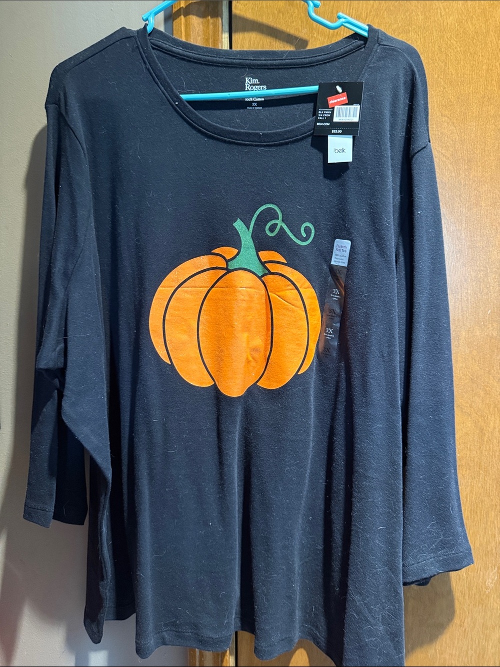 Kim Rogers Black Long Sleeve Tee with Orange Pumpkin Graphic